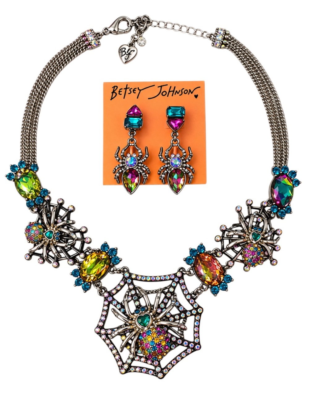 Betsey Johnson Lux Spider Statement Necklace and Earring Set
